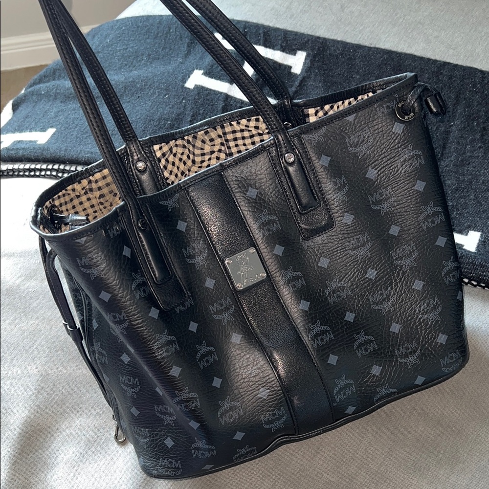 MCM Black Monogram Tote Bag